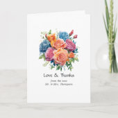 Blauw, Roze, Oranje en Groen Bloemensier Bruiloft Bedankkaart (Voorkant)