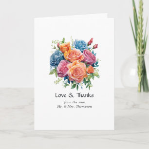 Blauw, Roze, Oranje en Groen Bloemensier Bruiloft Bedankkaart