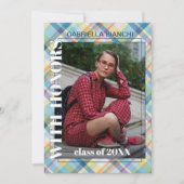 Blauw roze Oranje Geel Tartanepreparaat Afstuderen Aankondiging (Voorkant)