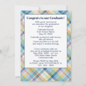 Blauw roze Oranje Geel Tartanepreparaat Afstuderen Aankondiging (Achterkant)