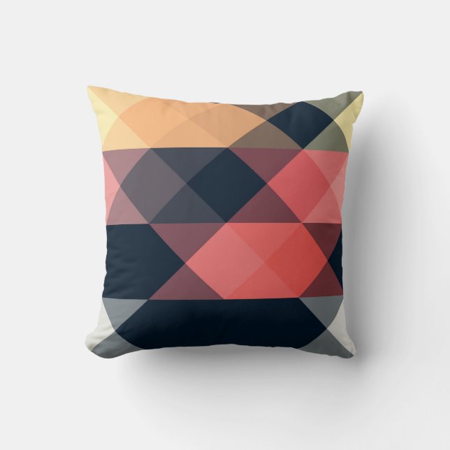 blauw roze oranje perzik geometrisch kussen (Voorkant)