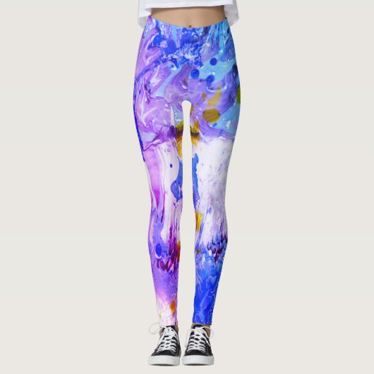 Blauw roze Paars Geel Witte Mens Elegant Leggings (Voorkant)