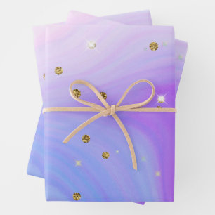 Blauw roze paars goud glitterswirl Meisjes Verjaar Inpakpapier Vel