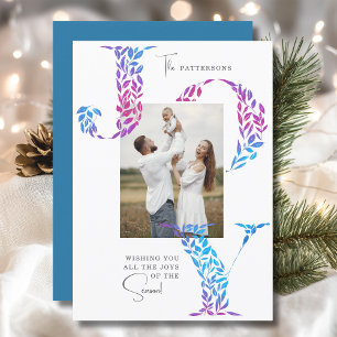 Blauw Roze Paars Kerstplezier Familie Foto Feestdagenkaart
