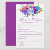 Blauw roze Paarse Floral Advice en wenst Kaart (Voorkant / Achterkant)