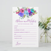 Blauw roze Paarse Floral Advice en wenst Kaart (Staand voorkant)