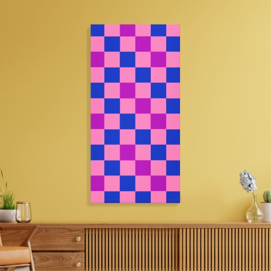 Blauw Roze Paarse Geruite Patroon Ontwerp Canvas Afdruk (Insitu (Woonkamer))