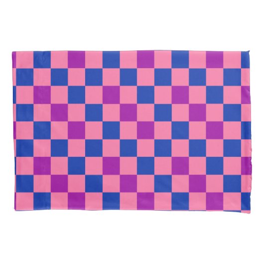Blauw Roze Paarse Geruite Patroon Ontwerp Kussensloop (Voorkant)