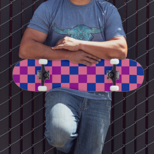 Blauw Roze Paarse Geruite Patroon Ontwerp Persoonlijk Skateboard