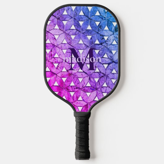 Blauw roze paarse levensbloem angstige geometrie pickleball paddle (Voorkant)