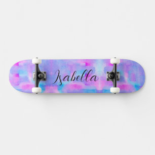 Blauw roze Paarse Waterverf Geschilderd Persoonlijk Skateboard
