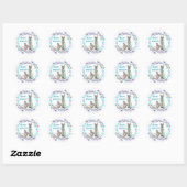 Blauw roze paashaas krans ronde sticker (Vel)