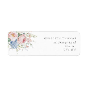 Blauw & Roze Pastel Bloemachtig Huwelijks Retourad Etiket