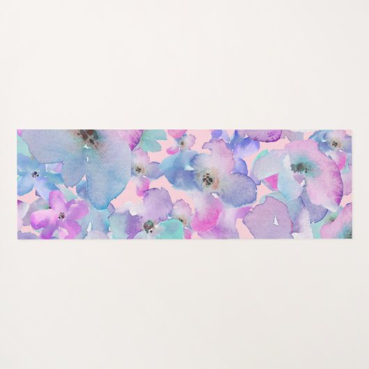 *~* Blauw Roze Pastel Bloemen Patroon Bloemen Yogamat (Achterkant (horizontaal))