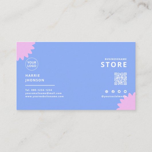 Blauw Roze Pastel Bloemist Scannable Arcode Visitekaartje (Achterkant)