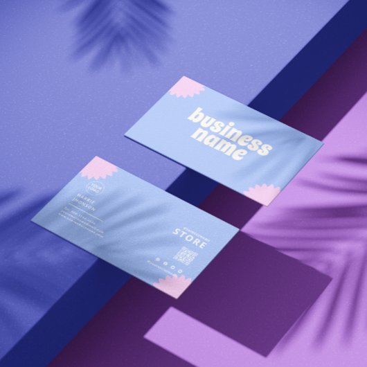 Blauw Roze Pastel Bloemist Scannable Arcode Visitekaartje