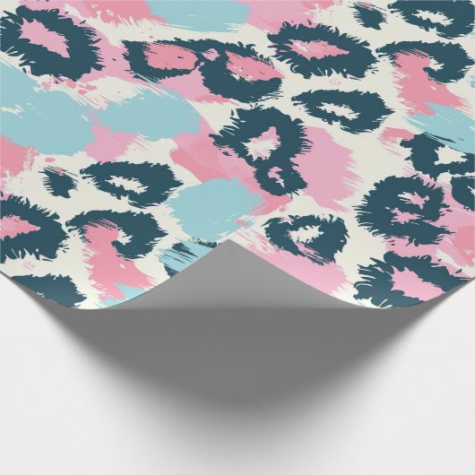 Blauw Roze Pastel Luipaard Vlekken Cadeaupapier (Hoek)