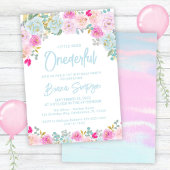 Blauw Roze Perzik Bloemen Eervolle Verjaardag Kaart