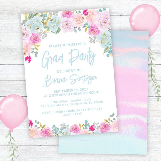 Blauw Roze Perzik Paars Afstudeerfeest Kaart