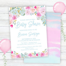 Blauw Roze Perzik Paarse Baby shower
