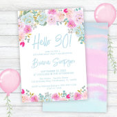 Blauw Roze Perzik Paarse Bloemen 30ste Verjaardag  Kaart