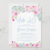 Blauw Roze Perzik Paarse Bloemen 40ste Verjaardag  Kaart (Voorkant)