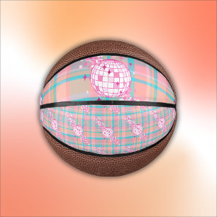 Blauw, Roze & Perzikpatroon met Glitter & Harten   Basketbal