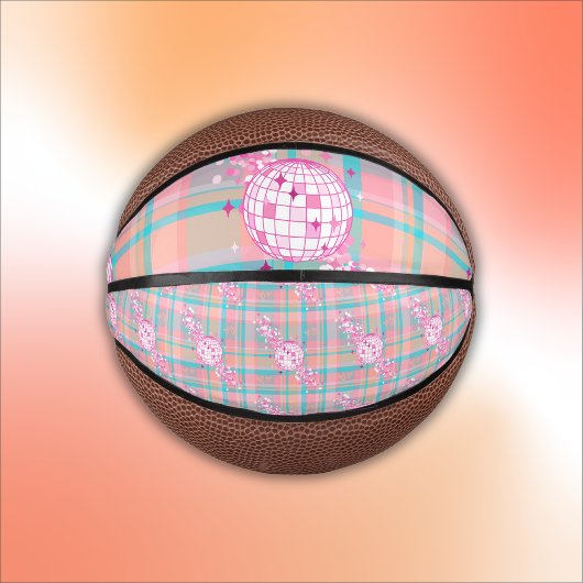 Blauw, Roze & Perzikpatroon met Glitter & Harten | Basketbal