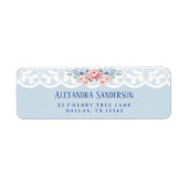 Blauw Roze Pioenwit  Kant Retouradres Etiket (Voorkant)