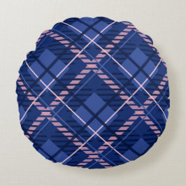 Blauw & Roze Plaid Rond Kussen