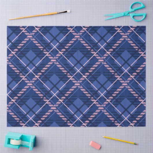Blauw & Roze Plaid Tissuepapier (Craft)