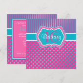 Blauw, roze pokadot zestiende verjaardag uitnodigi kaart (Voorkant / Achterkant)