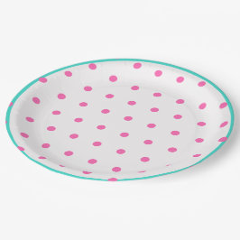 Blauw Roze Polka Dots Papieren Bordje