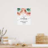 Blauw & Roze Poppy Waterverf bruiloft Welkom Poster (Keuken)