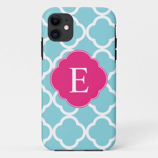 Blauw roze Quatrefoil Monogram Case-Mate iPhone Case (Achterkant)