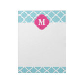 Blauw roze Quatrefoil Monogram Notitieblok (Linkerzijde)