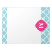 Blauw roze Quatrefoil Monogram Notitieblok (Voorkant)