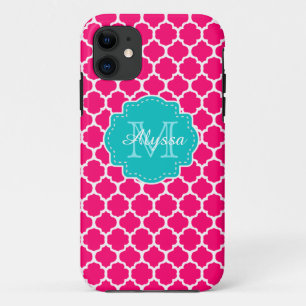 Blauw roze Quatrefoil op maat gemaakt iPhone 11 Hoesje