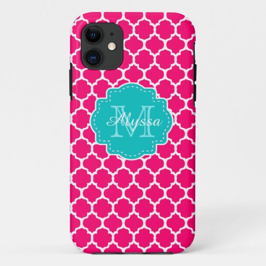 Blauw roze Quatrefoil op maat gemaakt Case-Mate iPhone Case (Achterkant)