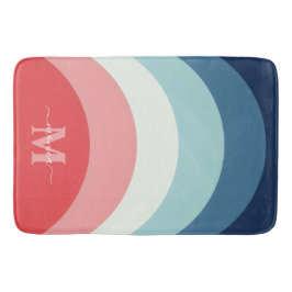 Blauw Roze Regenboog Curve Strepen Monogram Naam Badmat