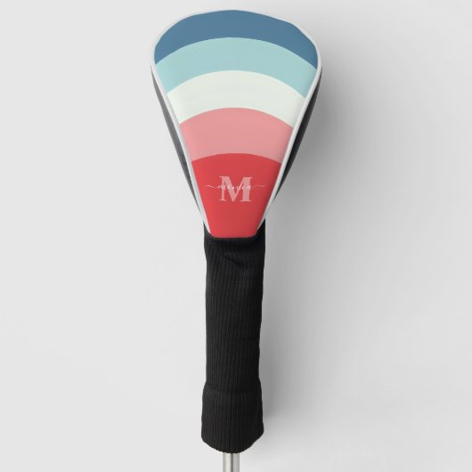 Blauw Roze Regenboog Curve Strepen Monogram Naam Golfheadcover (Voorkant)