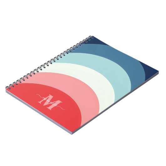 Blauw Roze Regenboog Curve Strepen Monogram Naam Notitieboek (Linkerzijde)