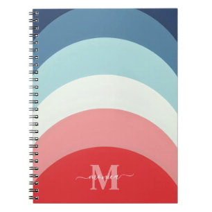 Blauw Roze Regenboog Curve Strepen Monogram Naam Notitieboek