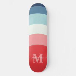 Blauw Roze Regenboog Curve Strepen Monogram Naam Persoonlijk Skateboard
