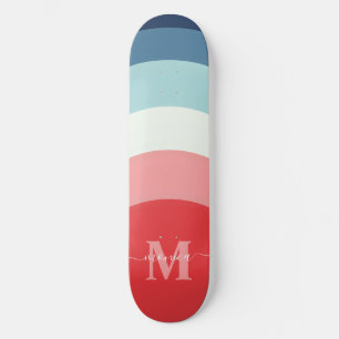 Blauw Roze Regenboog Curve Strepen Monogram Naam Persoonlijk Skateboard