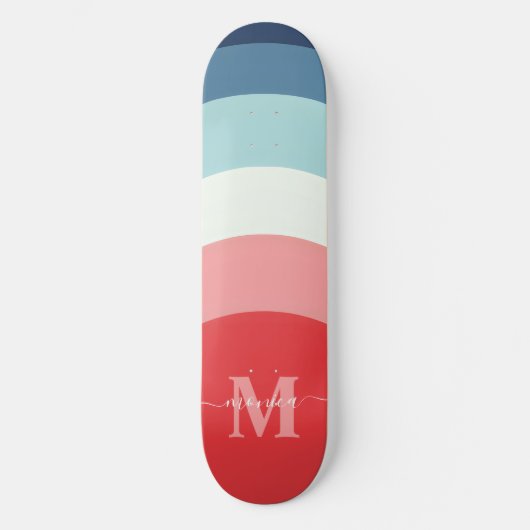 Blauw Roze Regenboog Curve Strepen Monogram Naam Persoonlijk Skateboard (Voorkant)