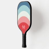 Blauw Roze Regenboog Curve Strepen Monogram Naam Pickleball Paddle (Links)