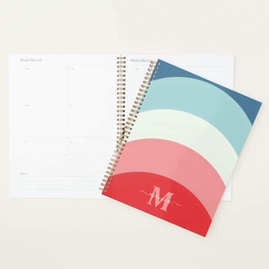 Blauw Roze Regenboog Curve Strepen Monogram Naam Planner (Display)