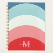 Blauw Roze Regenboog Curve Strepen Monogram Naam Planner (Voorkant)
