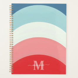 Blauw Roze Regenboog Curve Strepen Monogram Naam Planner